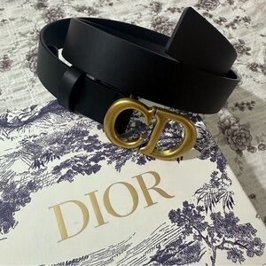 Dior Black Leather Belt with Brass CD Buckle